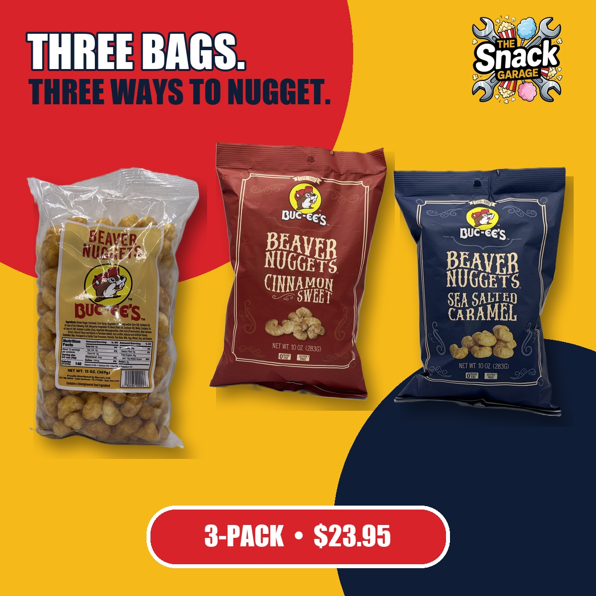 Buc-ee's Beaver Nuggets 3-Pack with Original, Cinnamon Sweet, and Sea Salted Caramel