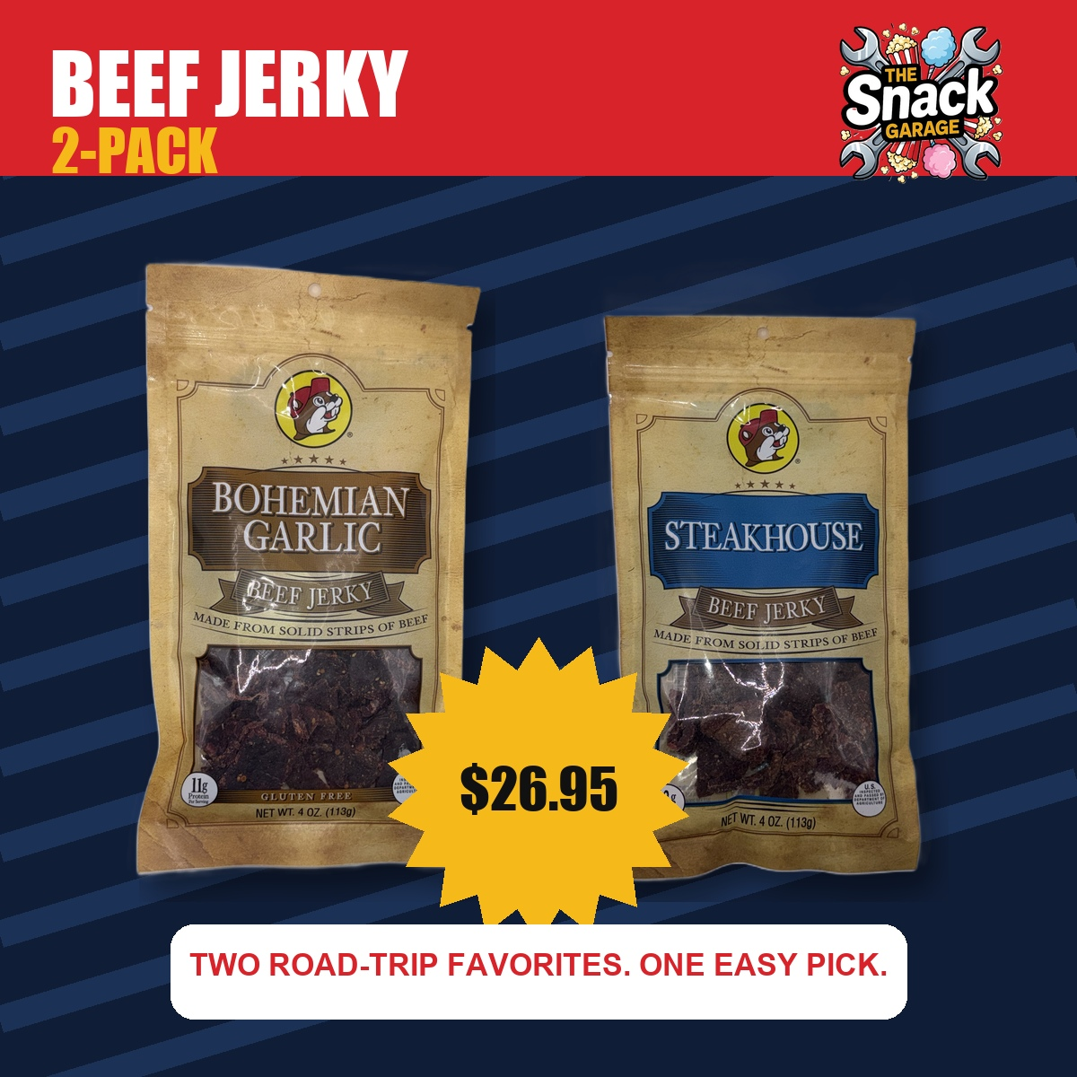 Buc-ee's Beef Jerky 2-Pack bundle with two road trip jerky flavors