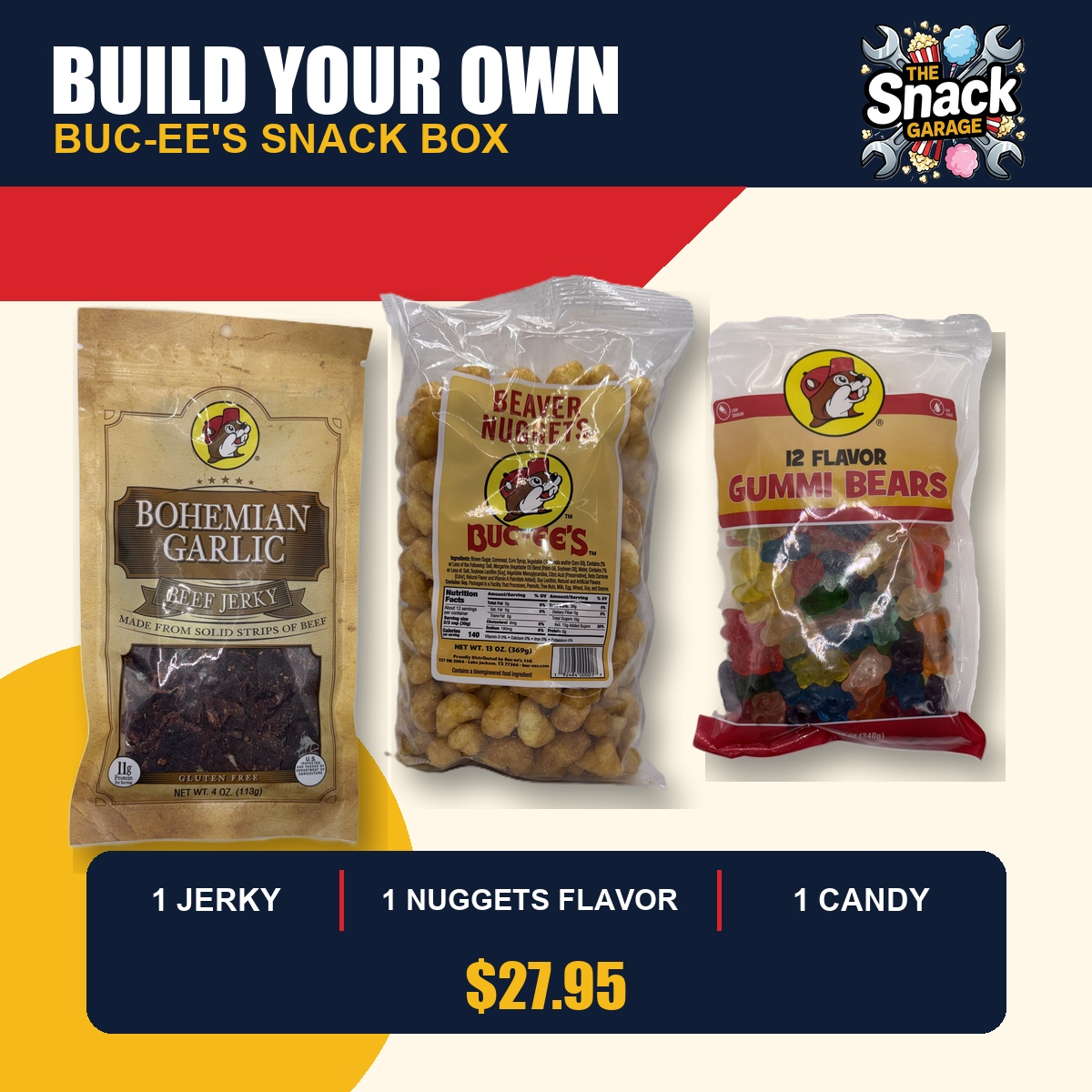Build Your Own Buc-ee's Snack Box bundle with jerky, Beaver Nuggets, and candy